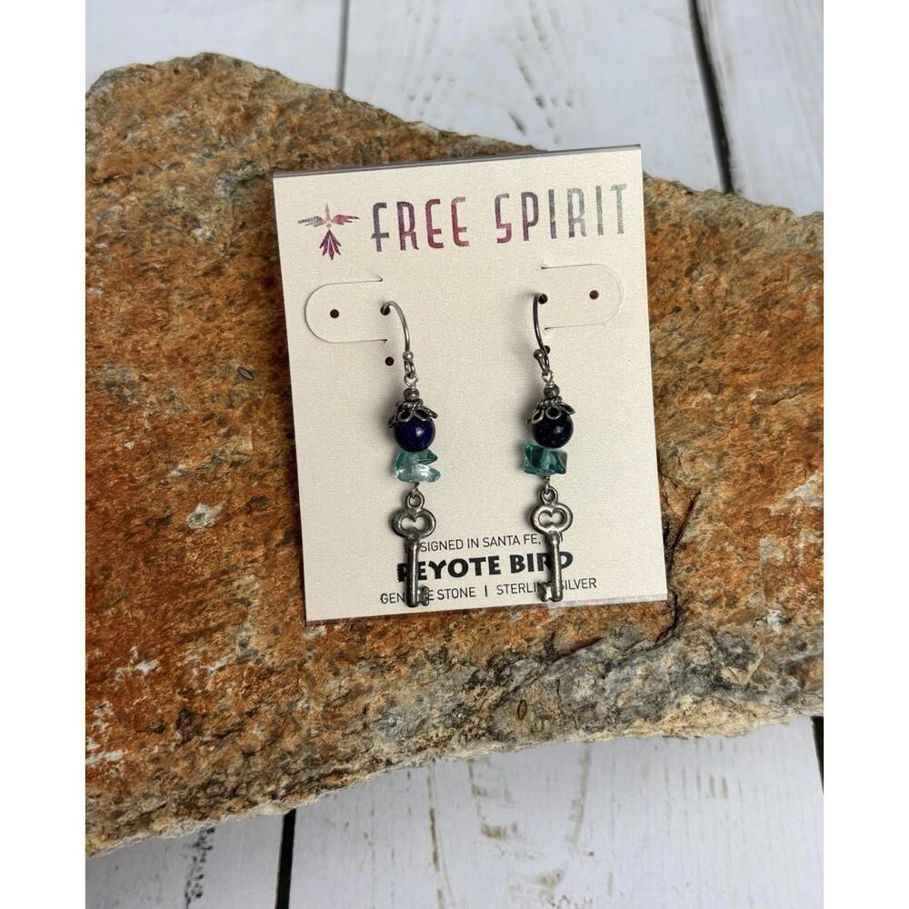 NEW Peyote Bird Sterling Lapis Lazuli Topaz Beaded Key 1.5" Earrings J060